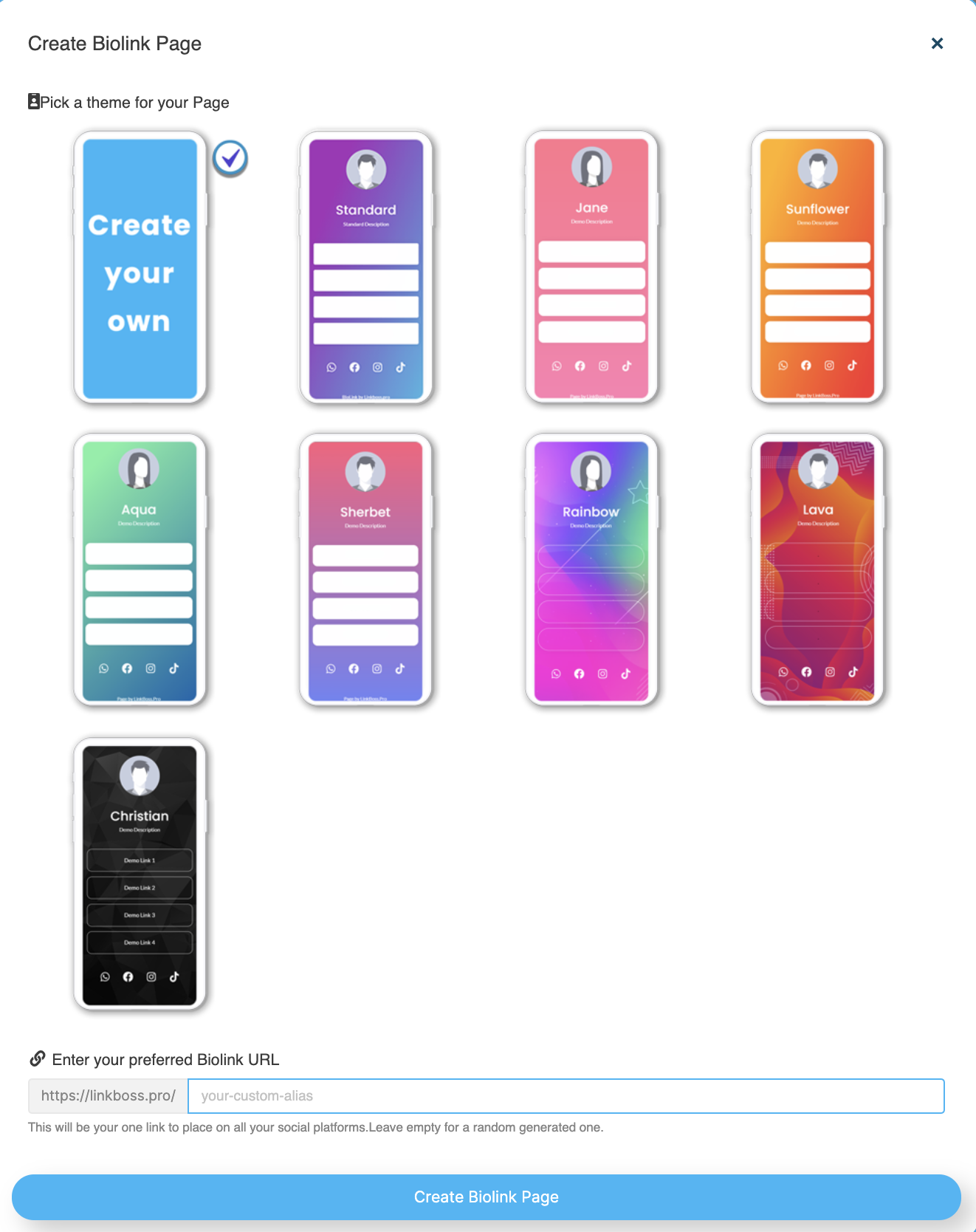 LinkBossPro Create BioLink Page create Own