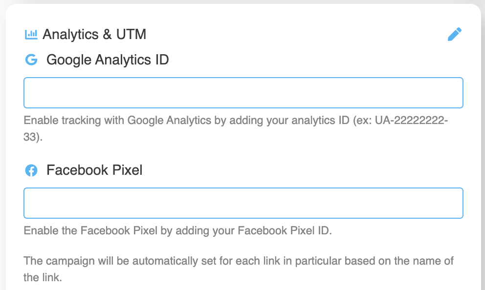 LinkBossPro biolink page google Analytics facebook pixel section image