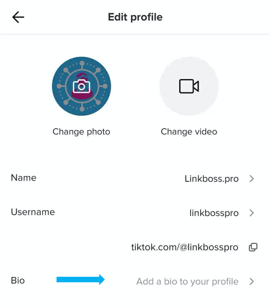 LinkBossPro add you biolink to your tiktik bio edit profile select edit