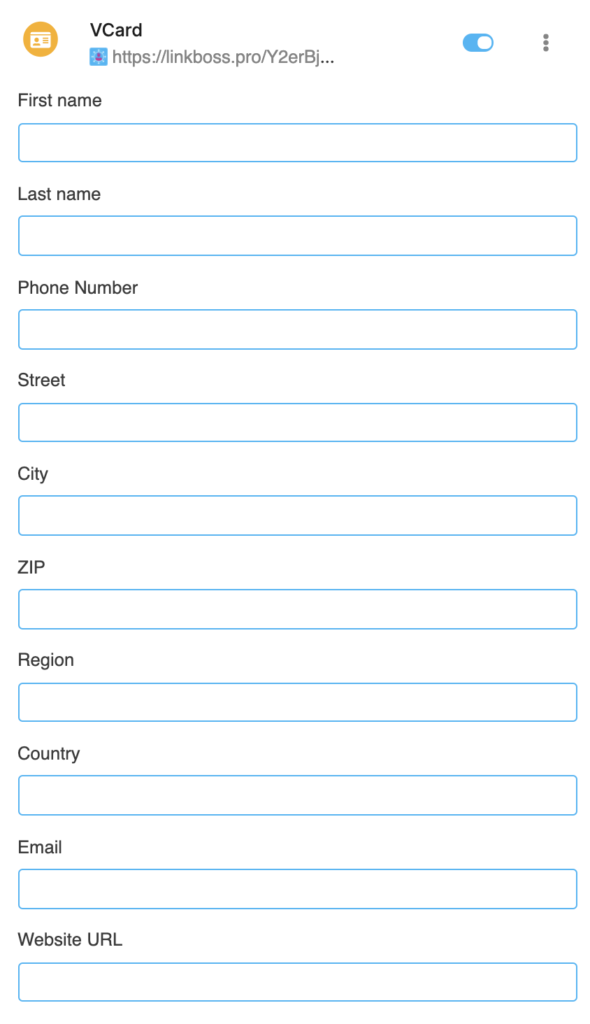 LinkBossPro Vcard link button settings image 1
