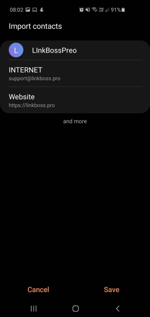 LinkBoss Pro Vcard add box save contacts image