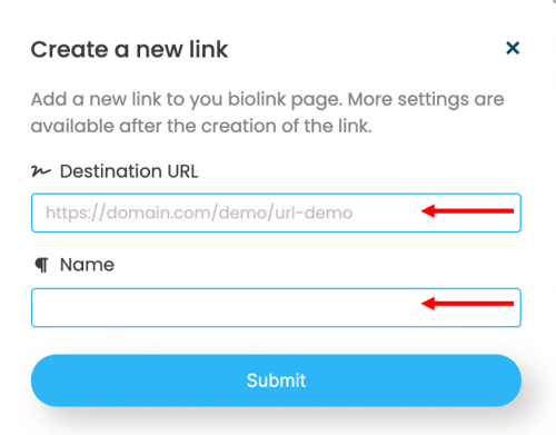 LinkBossPro artist add a link button input box image