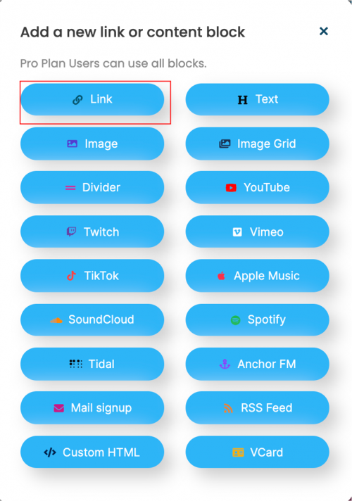 LinkBossPro artist add link button image link type selection tool