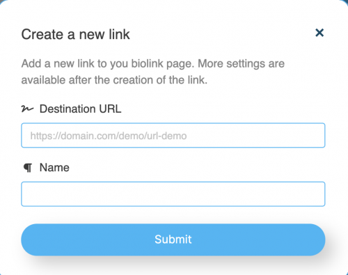 LinkBossPro biolink page add a link input section image