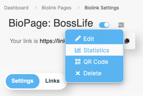 LinkBossPro biolink page page analytics select statistics image