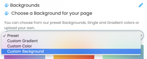 LinkBossPro customize your background custom gradient select
